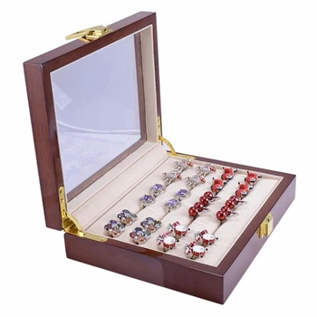 1 шт. Стеклянная коробка для запонок для мужчин, расписная деревянная коробка для показа коллекции, коробка для хранения колец емкостью 12 пар, шкатулка для ювелирных изделий