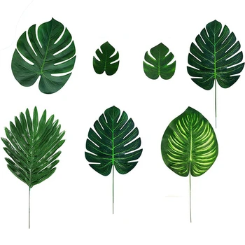 105 шт. Искусственные растения из листьев тропической пальмы-105 шт. 7 видов зеленых листьев для украшения праздничного стола
