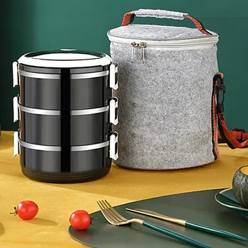 2 3 4-Слойный контейнер для хранения продуктов из нержавеющей стали, переносной Черный ланч-бокс для пикника, японский герметичный ланч-бокс для офиса для детей
