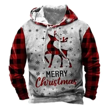 2023 Мужская толстовка с капюшоном и рождественским принтом, пуловер с длинным рукавом, осенне-зимние праздничные толстовки оверсайз для мужского свитера