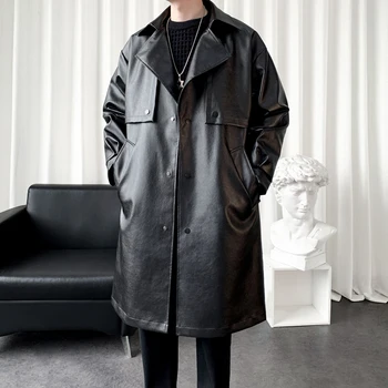 2023 новое поступление, зимняя куртка из искусственной кожи, модное пальто, утепленный тренч для мужчин, осеннее мужское повседневное водонепроницаемое теплое пальто M-3XL