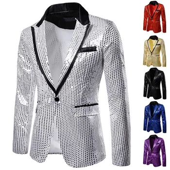2023 Новый мужской костюм на пуговицах с пайетками для внешней торговли, одинарный пиджак европейского размера, платье для выступлений, повседневный топ