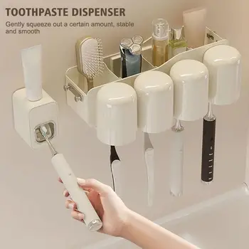 2024 Новый держатель зубной щетки и дозатор зубной пасты Настенные Аксессуары для ванной комнаты Водонепроницаемая Соковыжималка для зубной пасты