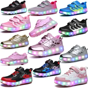 2024 Обувь для катания на роликовых коньках для детей, мальчиков и девочек, кроссовки со светодиодными колесами с двойными двумя колесами, детские кроссовки для катания на коньках для мальчиков и девочек, обувь