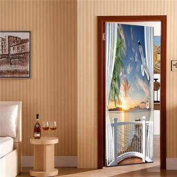 3D Водонепроницаемые наклейки на дверь с красивым пейзажем Съемные самоклеящиеся наклейки на дверь для летнего заката Наклейки на дверь спальни