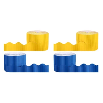 4 Рулона фоновой бумаги для декоративных бордюров с фестончатой каймой для оформления доски объявлений (желтая и синяя)