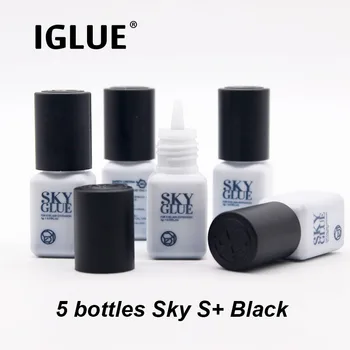 5 Бутылок клея SKY S + для наращивания ресниц, 5 г Корейского черного, самый быстрый и прочный клей, не вызывает раздражения, клей для ресниц