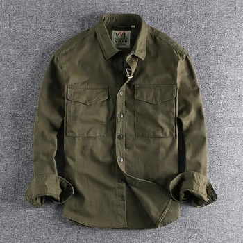 B13 Осенние куртки Для мужчин В японском стиле, Винтажные, выстиранные, Высококачественные, Модные Рубашки-карго С двойными 3D карманами, Уличная мужская рабочая одежда