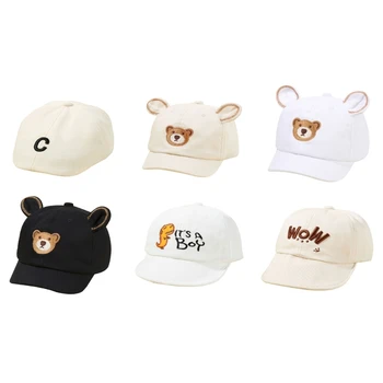 B2EB Детская однотонная бейсбольная детская солнцезащитная кепка, дышащая детская кепка, пляжная кепка с вышитыми буквами милого медведя для мальчиков и девочек