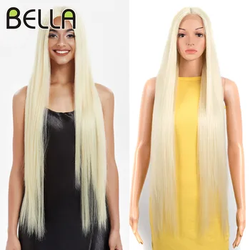 Bella 38-дюймовые Прямые волосы Синтетические Кружевные Передние Парики Для женщин из высокотемпературного волокна Омбре Блондинка Коричневый Изюминка Косплей Парик