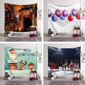 Home Decor Christmas Night Sock Light Pattern Print Wall Tapestry Happy New Year  Party  Рождественский гобелен