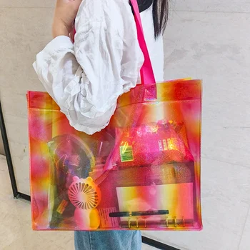HoSwag Сумка-тоут большой емкости, водонепроницаемая красочная желейная сумка из ПВХ, женская сумка-шоппер, женские сумки для покупок через плечо, пляжная сумка