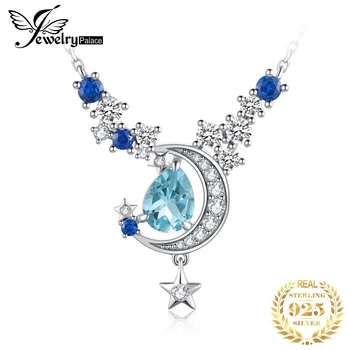 JewelryPalace New Moon Star 4.5ct Подлинный Небесно-Голубой Топаз, Созданный Сапфиром Из Стерлингового Серебра 925 Пробы, Ожерелье с Подвеской для Женщины 45 см