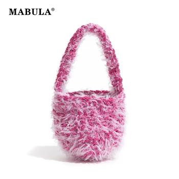 MABULA Мягкая удобная Маленькая сумочка-ведерко из нитяной пряжи, осенне-зимняя хозяйственная сумка, многоцветный кошелек ручной работы