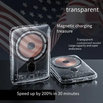 Magsafe прозрачный блок беспроводной зарядки с магнитным поглощением 22,5 Вт, блок быстрой зарядки 10000 мА, мобильный источник питания