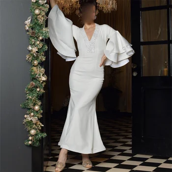 MINGLAN Элегантное роскошное вечернее платье с V-образным вырезом и длинными рукавами для вечеринки, женское простое летнее элегантное модное вечернее платье для выпускного вечера