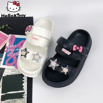 Sanrio Diamond Hello Kitty Женские Звездные тапочки Y2k В стиле панк Sweet Cool Girl, Тапочки на толстой подошве, Летние Пляжные сандалии на открытом воздухе.
