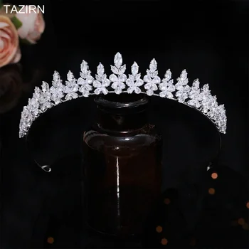 TAZIRN, Сверкающие 5A Циркониевые Свадебные короны для новобрачных, Подружки невесты, Изысканные украшения для волос ручной работы из CZ для девочек, принцессы для вечеринок, Подарок