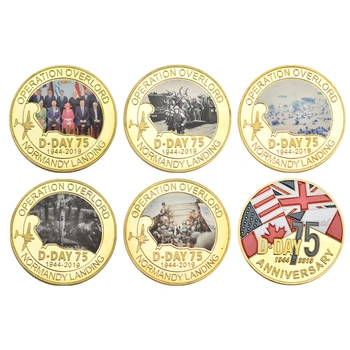 WR Normandy Landing 75th Anniversary Золотые Монеты Коллекционирования с Держателем Европейские Военные Монеты Оригинальные Подарки для Мужчин Прямая Поставка