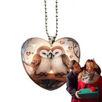 Аксессуары с совами для автомобиля, 2D Акриловые украшения в виде совы в форме сердца, двусторонняя печать, подарки на День Святого Валентина для жены, подруги, Бо