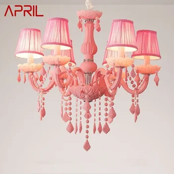 Апрельский Розовый хрустальный подвесной светильник, Художественная комната для девочек, лампа для свечей, Детская комната, гостиная, Ресторан, спальня, люстра