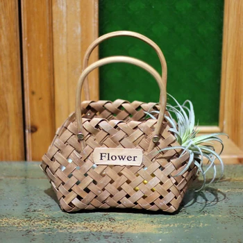 Бамбуковые корзины из древесной стружки ручной работы, имитация маленькой цветочной корзины, корзина для цветов, корзина для сочных цветов, украшение для дома