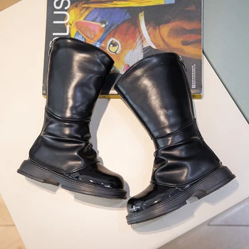 Ботинки для девочек Универсальные, Мягкие, соответствующие цвету Глянцевые Детские ботинки 2023 года выпуска, черные, коричневые, Дышащие, Элегантные Детские Модные Повседневные ботинки