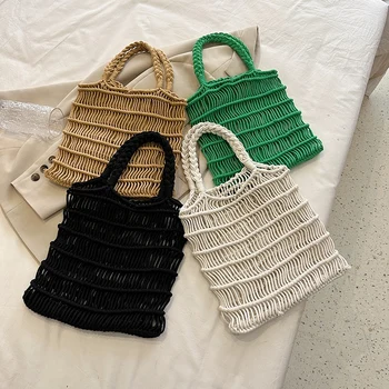 Брендовая вязаная сумочка Для женщин, Полая Большая сумка-тоут, летняя пляжная сумка, женская модная Зеленая тканая сумка через плечо, эко-сумка для покупок подмышек