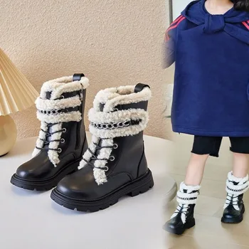 Брендовые детские кожаные ботинки Zapatos Niña, зимние новые плюшевые зимние ботинки для мальчиков, теплые ботильоны для девочек, теплые хлопковые ботинки, модная детская обувь