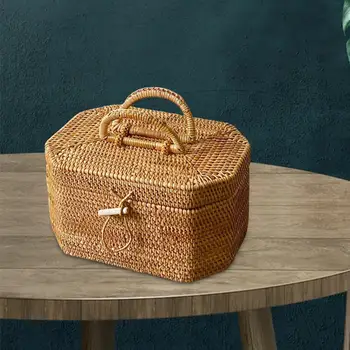 Бытовая плетеная корзина из ротанга, ящик для хранения закусок большой вместимости для
