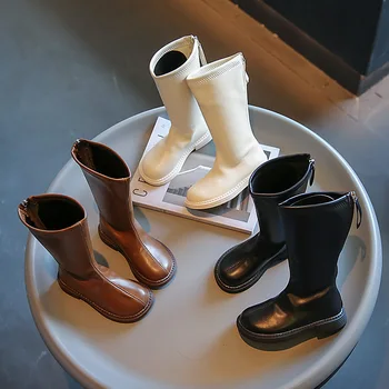 Весна-осень, новые кожаные водонепроницаемые и теплые зимние ботинки для девочек, детские повседневные одноботинки с круглым носком и длинными рукавами