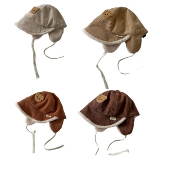 Ветрозащитная шапка, детская шапка для защиты ушей, мягкая детская шапочка-капор, винтажная вельветовая шапка, зимняя теплая шапка для малышей, младенцев.