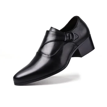 Высококачественные кожаные мужские модельные туфли на высоком каблуке Британские мужские деловые туфли с лифтом Для свадебной вечеринки Мужская оксфордская обувь