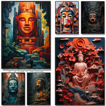 Гигантский Будда Лешан, Китайский Будда, печать на холсте, плакат Буддийского искусства, Настенное искусство, картина для гостиной, Домашний декор, Китайское искусство