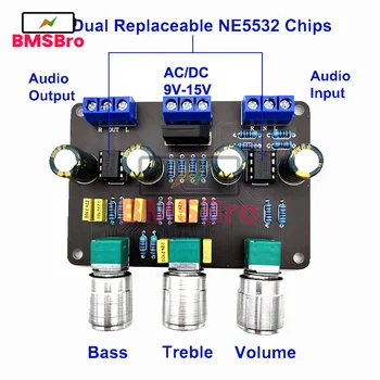 Двухтональная Плата Стереофонического Предусилителя NE5532 Аудио Усилитель HiFi Эквалайзер Предусилитель Управление Высокими и басовыми Тонами Предварительный Усилитель