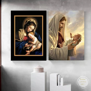 Дева Мария Держит Иисуса Религия Иисус Христианский Бог Холст Картина маслом Католический Плакат Настенное искусство Картина Домашний Декор стен