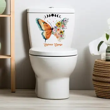 Декоративная наклейка для ванной комнаты из водонепроницаемого ПВХ с бабочкой и цветком, Наклейка на туалет, Съемный настенный декор для комнаты, спальни, ванной комнаты
