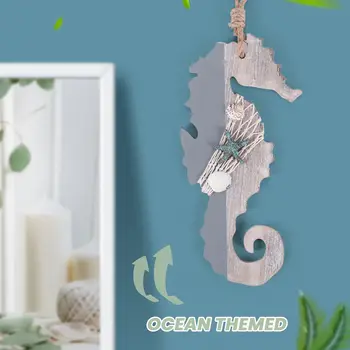 Деревянный декоративный морской конек с морскими звездами и ракушками для украшения в морском стиле, настенный орнамент для украшения дома в пляжной тематике
