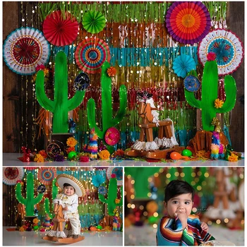 Дерзкие Сомбреро для фотосъемки, фон для фотосъемки с изображением детского праздничного торта, Мексиканская Фиеста, Цветы кактуса, Реквизит для фотостудии