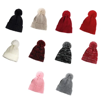 Детская зимняя вязаная шапка C5AA для мальчиков и девочек, теплая шапка, модная шапка для малышей с очаровательным помпоном
