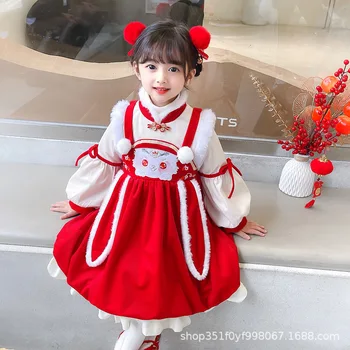 Детская одежда для девочек Hanfu, платье с подкладкой из флиса, костюм для девочек, детская одежда Zhuazhou, форма для занятий в детском саду Tang