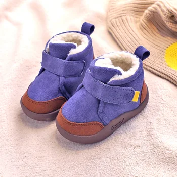 Детские Ботинки для малышей, зимние зимние ботинки для маленьких девочек и мальчиков, уличная плюшевая детская обувь, нескользящие детские ботинки с мягкой подошвой, детская обувь