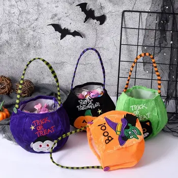 Детский подарочный пакет с черным котом и эльфом, пакет для сладостей на Хэллоуин, сумочка из тыквы