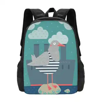 Дизайн с рисунком чайки, Ноутбук, школьные сумки, Птица, Корабль Чайки, Небо, облака