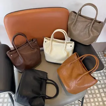 Женская кожаная сумка из кожи с масляным воском в стиле Ретро роскошного бренда кофейного цвета, сумка-мешок через плечо.
