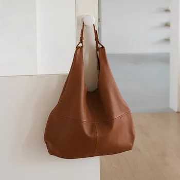 Женская кожаная сумка-тоут для поездок на работу с большой вместимостью, сумка из воловьей кожи подмышками для женщин