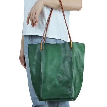 Женская сумка из натуральной кожи, композитная сумка большой емкости, ручная сумка через плечо, кожаная сумка растительного дубления, новая Корейская