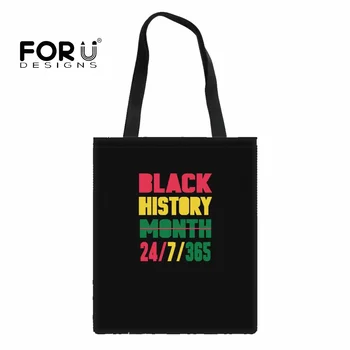 Женская сумка-тоут FORUDESIGNS, Черная Дизайнерская сумка в тематике Месяца истории, Стильная и удобная сумка через плечо на одно плечо