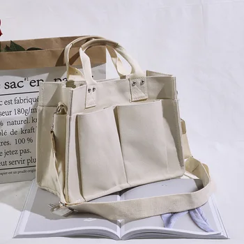 Женская сумка-тоут, повседневная холщовая сумка для покупок большой емкости, женские школьные сумки через плечо, однотонные сумки для покупок через плечо для женщин, сумочка