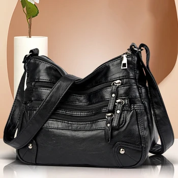 Женская сумка через плечо из новой мягкой искусственной кожи, женская сумка-мессенджер через плечо, многослойная двойная сумка на молнии